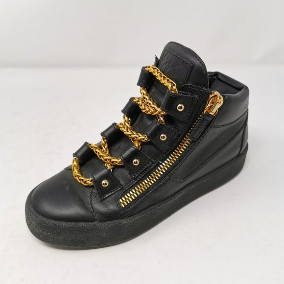 Giuseppe Zanotti Black Leather Gold Chain Laces Dual Zip